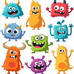 Naklejka premium Funny cartoon animal characters set with cute owls dogs penguins and monsters
