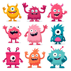 Obraz premium Cute set of funny cartoon animal monsters in a playful vector illustration