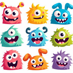 Happy cartoon monster. Vector character. Big set of cartoon monsters