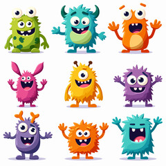 Happy cartoon monster. Vector character. Big set of cartoon monsters