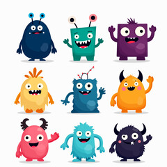 Happy cartoon monster. Vector character. Big set of cartoon monsters