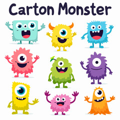 Big set of cartoon monsters. Cute monsters. Kids funny character design for posters, cards., magazins. Vector illustration