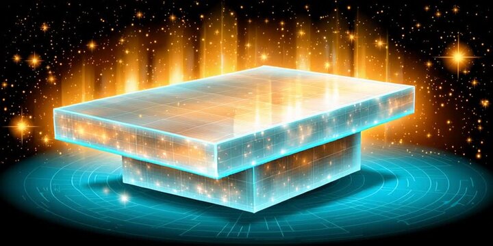 Futuristic luminous table in cosmos