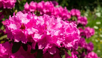 Vibrant pink rhododendron blossoms in a garden