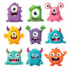 Cute cartoon baby monsters vector collection. Color monster character mascot illustration
