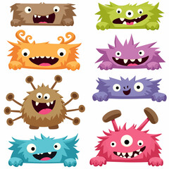 Obraz premium Cute and Kawaii monster kids icon set. Collection of cute cartoon monster in different playful characters. Funny devil, alien, demon and creature flat vector design for comic, education, presentation.