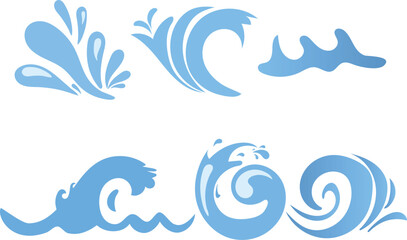 Obraz premium Blue vector water wave with splashes and drops isolated on white background