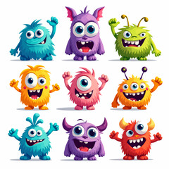 Monster set. Cute cartoon scary character. Baby collection. White background Isolated. Happy Halloween card. Flat design. Vector illustration.