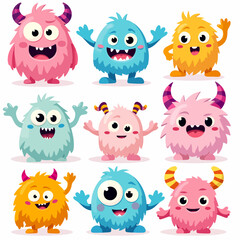 Set of cartoon colorful monsters. Childrens illustrations.