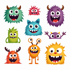 funny cute colorful monsters standing side by side set illustration 