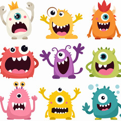 Obraz premium funny cute colorful monsters standing side by side set illustration 