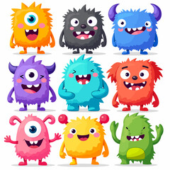 set of funny cartoon cute monster
