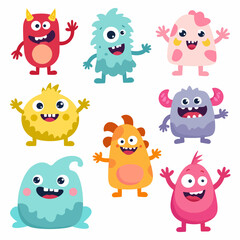 set of funny cartoon cute monster
