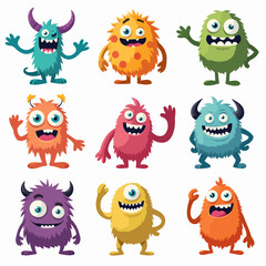 set of funny cartoon cute monster
