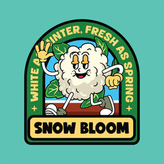 Cauliflower vegetable in a retro cartoon emblem character