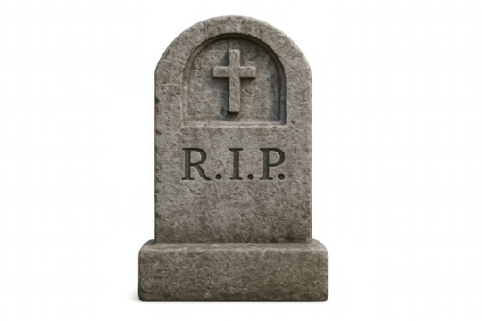 Stone gravestone with carved cross and rip engraving, transparent backdrop highlighting solemn memorial symbolism - Powered by Adobe