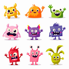 Fototapeta premium Happy Halloween. Monster colorful round silhouette icon super big set line