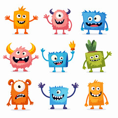 set of cartoon monsters. Cute monster in flat style