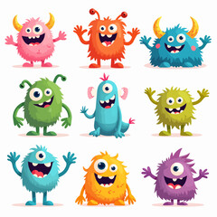 Set of weird colorful monsters. Vector collection