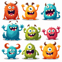 Big set of cartoon monsters. Cute monsters