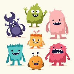 Big set of cartoon monsters. Cute monsters