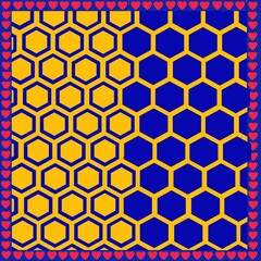 seamless hexagon pattern, honeycomb pattern and heart symbol arrangement 