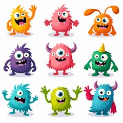 Set of funny monsters, set of funny cartoon cute monster
