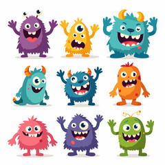 Fototapeta premium Set of funny monsters, set of funny cartoon cute monster 