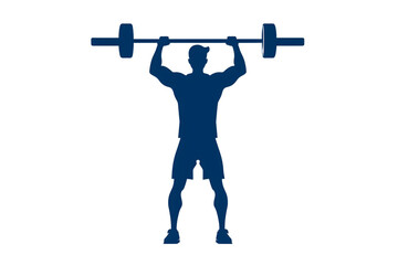Muscular man lifting heavy barbell overhead powerfully, showcasing strength and dedication in fitness