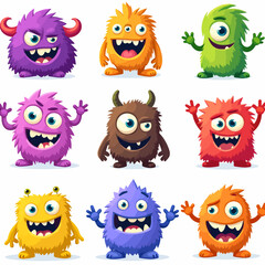 A vibrant collection of funny cartoon monster characters. 