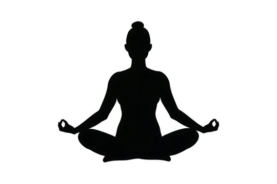 Serene silhouette of a woman meditating peacefully in a calming yoga pose, promoting wellness and mindfulness.