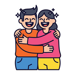 Joyful Embrace: Two figures radiate joy as they share an embrace, their bond of friendship illuminating the scene with warmth and affection.