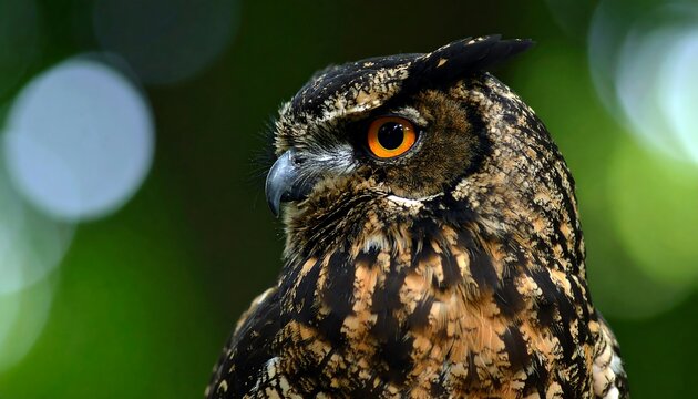 Close-up profile view of an owl against a blurred green background