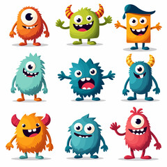Set of funny cartoon animals, set of funny monsters