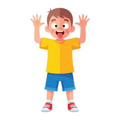 Playful child: a cartoon illustration shows a cheerful boy sticking out his tongue and raising his hands, exuding pure glee.