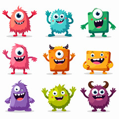 Monsters set. Cute jolly colorful monsters. Flat, cartoon, vector