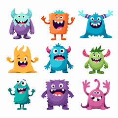 Happy Halloween. Cute monster icon set. Cartoon kawaii colorful scary funny character.