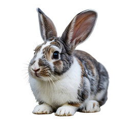 Fototapeta premium Adorable rabbit sitting isolated on transparent background, showcasing its fluffy fur and cute features