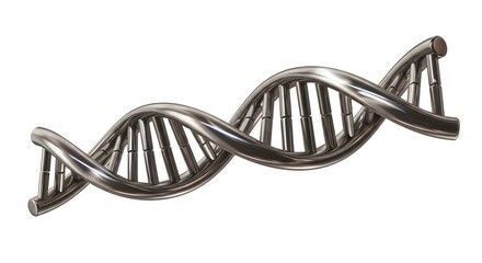 A shiny metallic dna double helix structure isolated against a plain white studio background render view