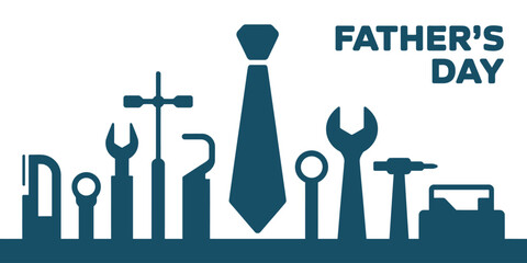 A father's day graphic with tools and a tie representing the holiday and the role of a father figure