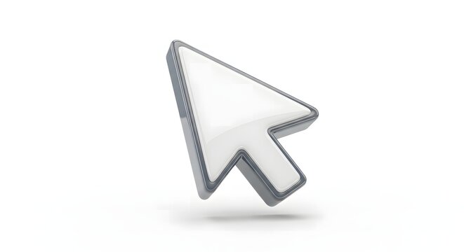 Isolated white computer cursor arrow with a gray border on a white background pointing right