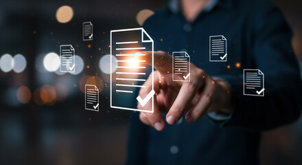 Digital Policy Review: Man Using Laptop to Check Online Document

