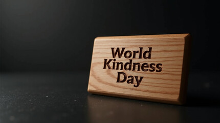 Wooden sign displaying world kindness day on a dark background, promoting compassion, empathy, and positive values for the international celebration in november
