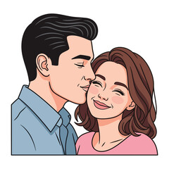 Affection's Embrace: A heartwarming depiction of a man affectionately kissing a woman, symbolizing love, joy, and intimacy in a vibrant illustration.