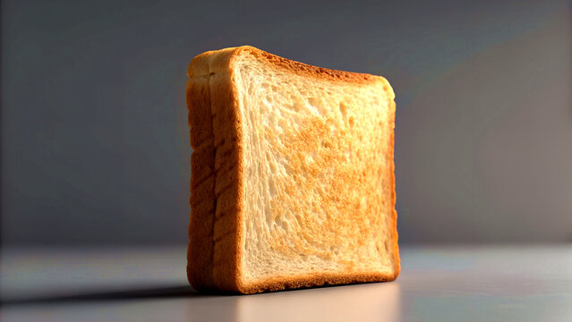 Side profile of a perfectly rectangular thin toast slice on neutral gray background