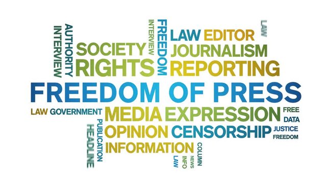 Freedom of Press animated word cloud-text design animation tag kinetic typography seamless loop.