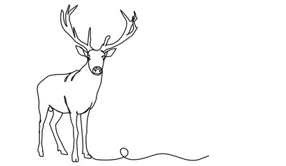 Continuous line drawing abstract deer. Modern one line animal illustration, aesthetic contour. Head of Christmas Santa reindeer for greeting cards, prints, poster, sticker, logo. banner. Vector.	