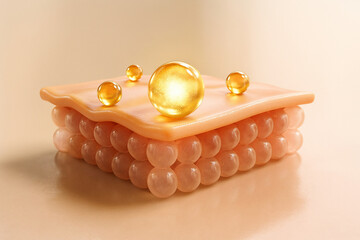 Serum vitamin collagen penetrating skin layers with oil vitamin drop on skin cells medical skincare illustration