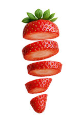 Strawberry flying slices cinematic food photography isolated on transparent background