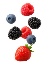 Floating Mix Berries Shot – Blueberry, Raspberry, Strawberry, and Purple Berry Isolated Cinematic Image